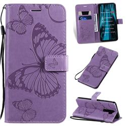 Embossing 3D Butterfly Leather Wallet Case for Mi Xiaomi Redmi Note 8 Pro - Purple