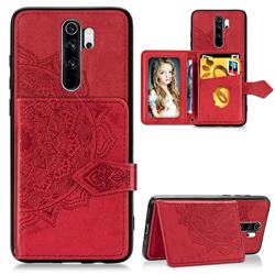 Mandala Flower Cloth Multifunction Stand Card Leather Phone Case for Mi Xiaomi Redmi Note 8 Pro - Red