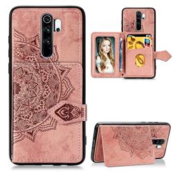 Mandala Flower Cloth Multifunction Stand Card Leather Phone Case for Mi Xiaomi Redmi Note 8 Pro - Rose Gold