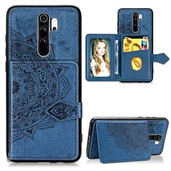 Mandala Flower Cloth Multifunction Stand Card Leather Phone Case for Mi Xiaomi Redmi Note 8 Pro - Blue