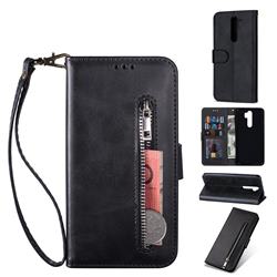 Retro Calfskin Zipper Leather Wallet Case Cover for Mi Xiaomi Redmi Note 8 Pro - Black