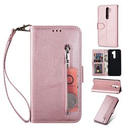 Retro Calfskin Zipper Leather Wallet Case Cover for Mi Xiaomi Redmi Note 8 Pro - Rose Gold
