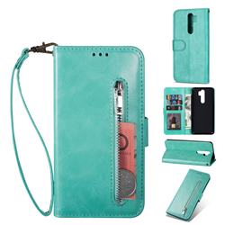 Retro Calfskin Zipper Leather Wallet Case Cover for Mi Xiaomi Redmi Note 8 Pro - Mint Green