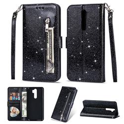 Glitter Shine Leather Zipper Wallet Phone Case for Mi Xiaomi Redmi Note 8 Pro - Black