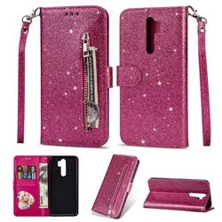 Glitter Shine Leather Zipper Wallet Phone Case for Mi Xiaomi Redmi Note 8 Pro - Rose