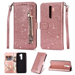 Glitter Shine Leather Zipper Wallet Phone Case for Mi Xiaomi Redmi Note 8 Pro - Pink