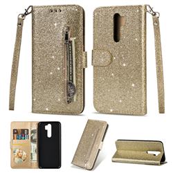 Glitter Shine Leather Zipper Wallet Phone Case for Mi Xiaomi Redmi Note 8 Pro - Gold
