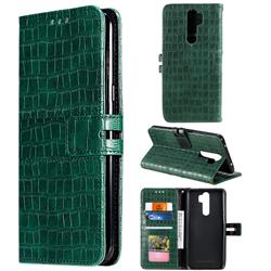 Luxury Crocodile Magnetic Leather Wallet Phone Case for Mi Xiaomi Redmi Note 8 Pro - Green