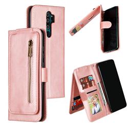 Multifunction 9 Cards Leather Zipper Wallet Phone Case for Mi Xiaomi Redmi Note 8 Pro - Rose Gold