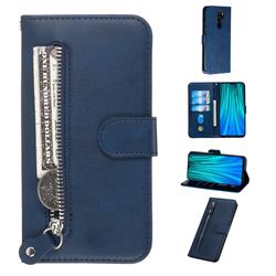 Retro Luxury Zipper Leather Phone Wallet Case for Mi Xiaomi Redmi Note 8 Pro - Blue