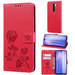 Embossing Rose Flower Leather Wallet Case for Mi Xiaomi Redmi Note 8 Pro - Red
