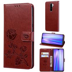 Embossing Rose Flower Leather Wallet Case for Mi Xiaomi Redmi Note 8 Pro - Brown