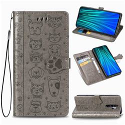 Embossing Dog Paw Kitten and Puppy Leather Wallet Case for Mi Xiaomi Redmi Note 8 Pro - Gray
