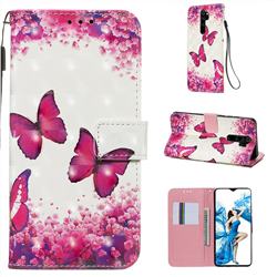 Rose Butterfly 3D Painted Leather Wallet Case for Mi Xiaomi Redmi Note 8 Pro