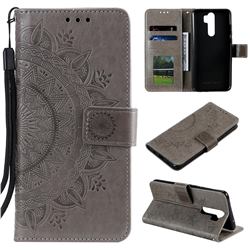 Intricate Embossing Datura Leather Wallet Case for Mi Xiaomi Redmi Note 8 Pro - Gray