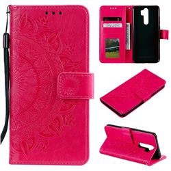 Intricate Embossing Datura Leather Wallet Case for Mi Xiaomi Redmi Note 8 Pro - Rose Red