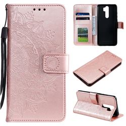 Intricate Embossing Datura Leather Wallet Case for Mi Xiaomi Redmi Note 8 Pro - Rose Gold