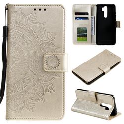 Intricate Embossing Datura Leather Wallet Case for Mi Xiaomi Redmi Note 8 Pro - Golden
