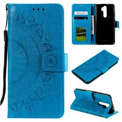Intricate Embossing Datura Leather Wallet Case for Mi Xiaomi Redmi Note 8 Pro - Blue