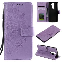 Intricate Embossing Datura Leather Wallet Case for Mi Xiaomi Redmi Note 8 Pro - Purple