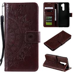Intricate Embossing Datura Leather Wallet Case for Mi Xiaomi Redmi Note 8 Pro - Brown