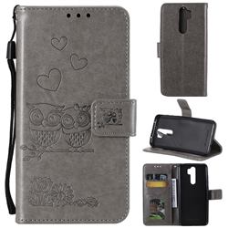 Embossing Owl Couple Flower Leather Wallet Case for Mi Xiaomi Redmi Note 8 Pro - Gray