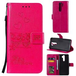 Embossing Owl Couple Flower Leather Wallet Case for Mi Xiaomi Redmi Note 8 Pro - Red
