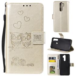 Embossing Owl Couple Flower Leather Wallet Case for Mi Xiaomi Redmi Note 8 Pro - Golden