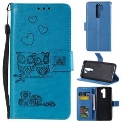 Embossing Owl Couple Flower Leather Wallet Case for Mi Xiaomi Redmi Note 8 Pro - Blue