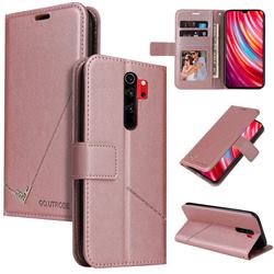 GQ.UTROBE Right Angle Silver Pendant Leather Wallet Phone Case for Mi Xiaomi Redmi Note 8 Pro - Rose Gold