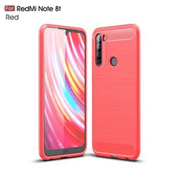 Luxury Carbon Fiber Brushed Wire Drawing Silicone TPU Back Cover for Mi Xiaomi Redmi Note 8T - Red