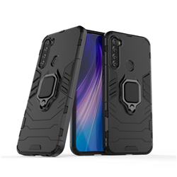 Black Panther Armor Metal Ring Grip Shockproof Dual Layer Rugged Hard Cover for Mi Xiaomi Redmi Note 8T - Black