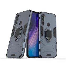 Black Panther Armor Metal Ring Grip Shockproof Dual Layer Rugged Hard Cover for Mi Xiaomi Redmi Note 8T - Blue