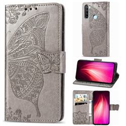 Embossing Mandala Flower Butterfly Leather Wallet Case for Mi Xiaomi Redmi Note 8T - Gray