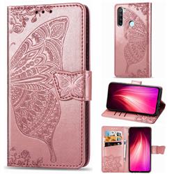 Embossing Mandala Flower Butterfly Leather Wallet Case for Mi Xiaomi Redmi Note 8T - Rose Gold