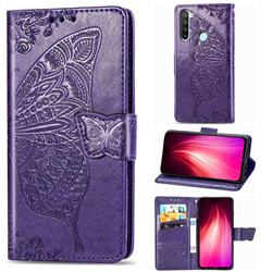 Embossing Mandala Flower Butterfly Leather Wallet Case for Mi Xiaomi Redmi Note 8T - Dark Purple