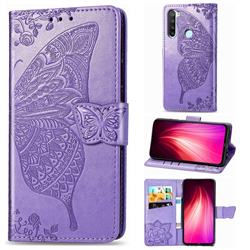 Embossing Mandala Flower Butterfly Leather Wallet Case for Mi Xiaomi Redmi Note 8T - Light Purple