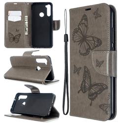 Embossing Double Butterfly Leather Wallet Case for Mi Xiaomi Redmi Note 8T - Gray