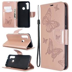 Embossing Double Butterfly Leather Wallet Case for Mi Xiaomi Redmi Note 8T - Rose Gold