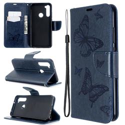 Embossing Double Butterfly Leather Wallet Case for Mi Xiaomi Redmi Note 8T - Dark Blue