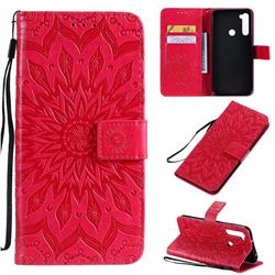 Embossing Sunflower Leather Wallet Case for Mi Xiaomi Redmi Note 8T - Red