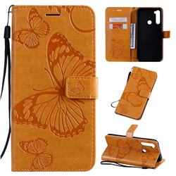 Embossing 3D Butterfly Leather Wallet Case for Mi Xiaomi Redmi Note 8T - Yellow