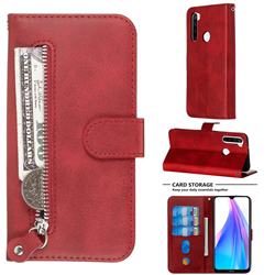 Retro Luxury Zipper Leather Phone Wallet Case for Mi Xiaomi Redmi Note 8T - Red