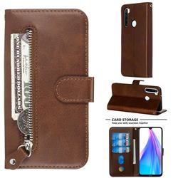 Retro Luxury Zipper Leather Phone Wallet Case for Mi Xiaomi Redmi Note 8T - Brown