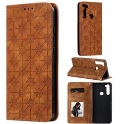 Intricate Embossing Four Leaf Clover Leather Wallet Case for Mi Xiaomi Redmi Note 8T - Yellowish Brown