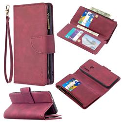 Binfen Color BF02 Sensory Buckle Zipper Multifunction Leather Phone Wallet for Mi Xiaomi Redmi Note 8T - Red Wine