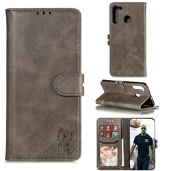 Embossing Happy Cat Leather Wallet Case for Mi Xiaomi Redmi Note 8T - Gray