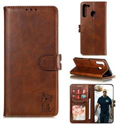 Embossing Happy Cat Leather Wallet Case for Mi Xiaomi Redmi Note 8T - Brown