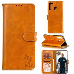 Embossing Happy Cat Leather Wallet Case for Mi Xiaomi Redmi Note 8T - Yellow
