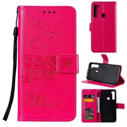 Embossing Owl Couple Flower Leather Wallet Case for Mi Xiaomi Redmi Note 8T - Red